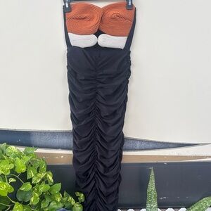 PatBO Strapless Black Dress with Orange and White Accents